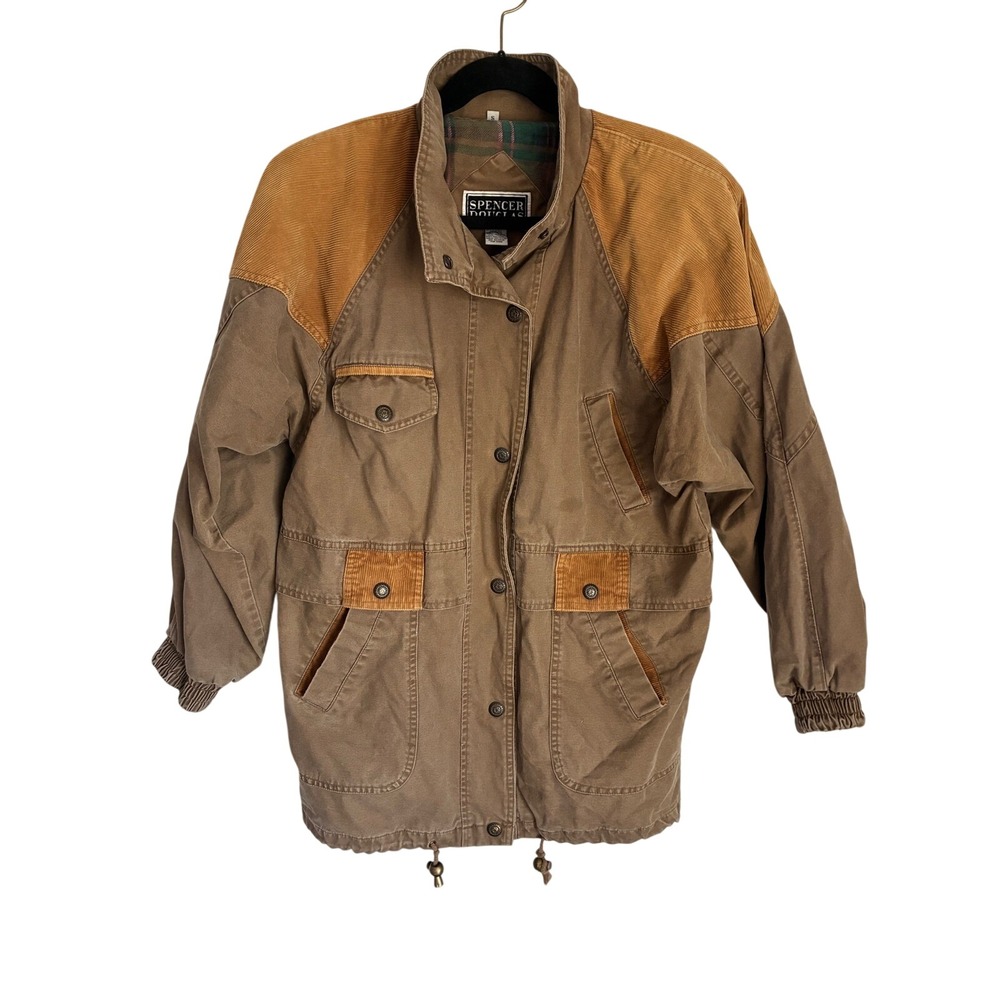 Vintage 90's Spencer Douglas‎ Barn Chore Coat Tan Canvas with Corduroy SIZE S